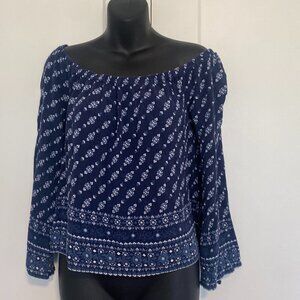 Aeropostale‎ Blue Printed Off the Shoulder Crop Top For Summer Size Medium